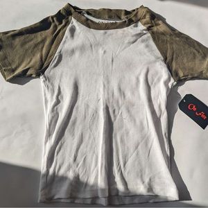 !NWT! white tshirt with green sleeves and collar